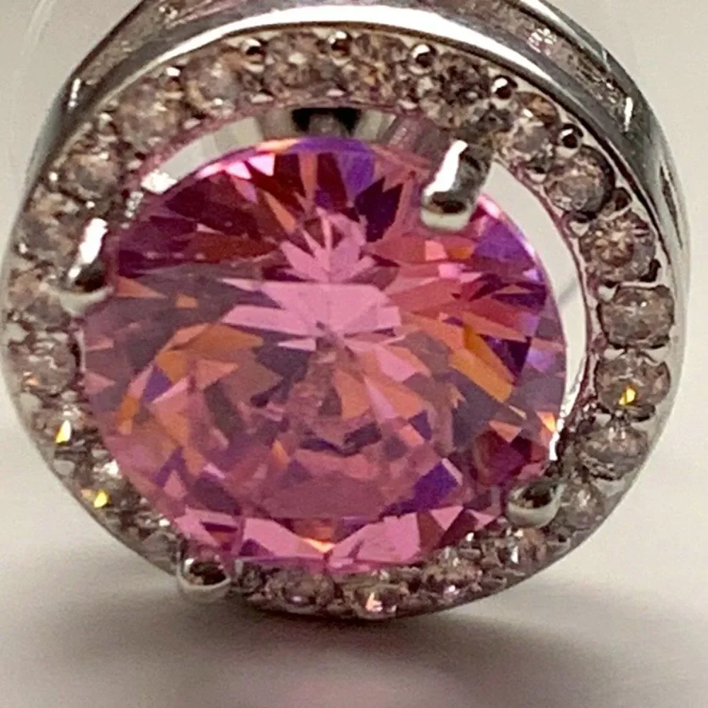 Big Bold Pink Power Crystal Round Studs with CZ Halo, Luxury Designer Style Gift